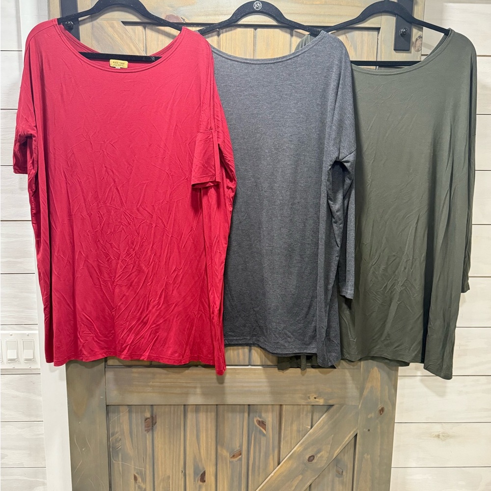 3 Woman’s Piko dress’s Red SS, Grey LS, Green LS Large